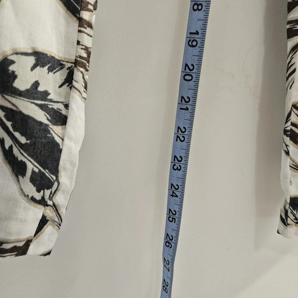 J. Crew Women's Pants Cropped Gold Foil Leaf Garden Pants w/Pockets 100% Linen